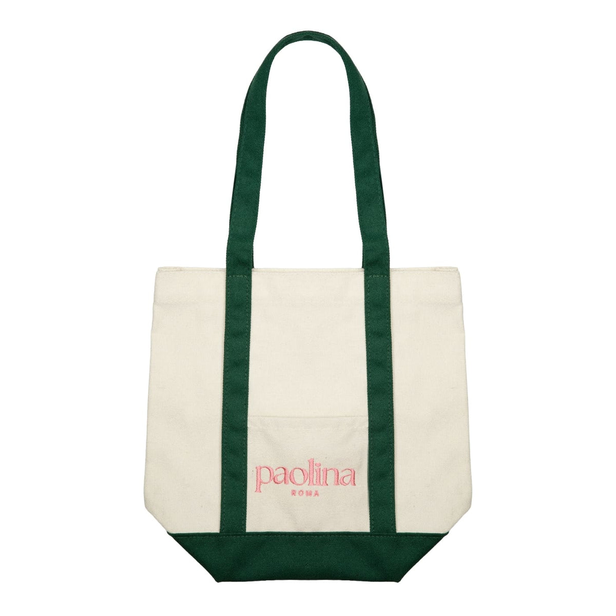 Paolina Roma Weekend canvas tote bag, dark green with signature pink logo